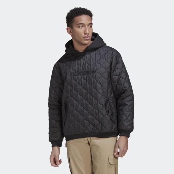 NWT Adidas Quilted Pullover Hoodie Black Mens Sweatshirt Casual Men's Size Small